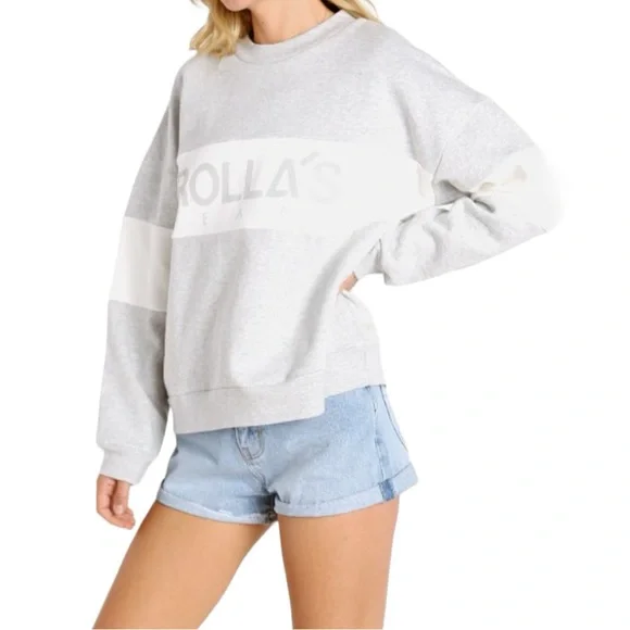 NWT Rollas Split Logo Sweater Grey Marle Size 14/XL - Picture 3 of 8